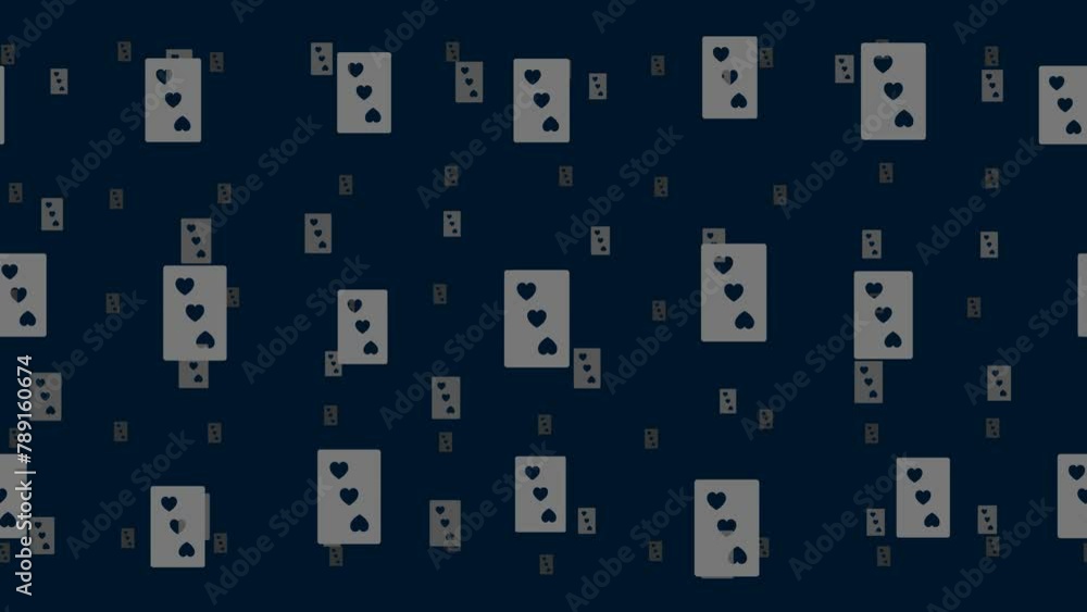 Poster three of hearts playing cards float horizontally from left to right. parallax fly effect. floating s