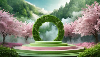 ai generative of a garden with sakura, stage, forest and others - Powered by Adobe