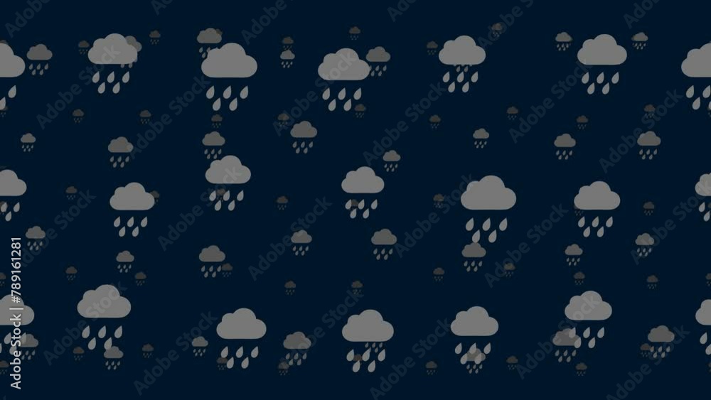 Poster rain symbols float horizontally from left to right. parallax fly effect. floating symbols are locate