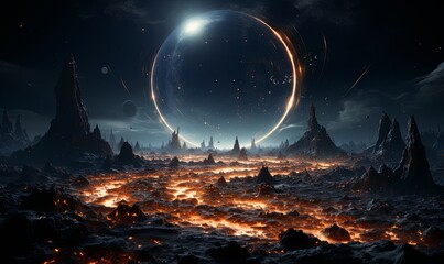 Futuristic Landscape With Ring Structure - obrazy, fototapety, plakaty