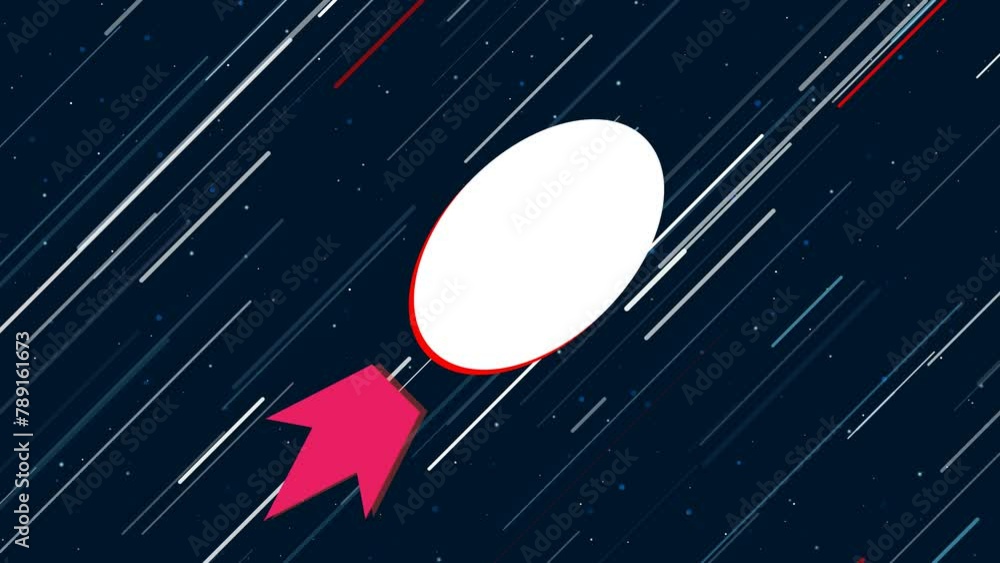 Poster ellipse symbol flies through the universe on a jet propulsion. the symbol in the center is shaking d