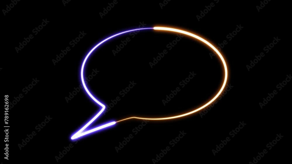 Poster neon speech bubble icon or circle empty frame animation on the black background. neon messenger line