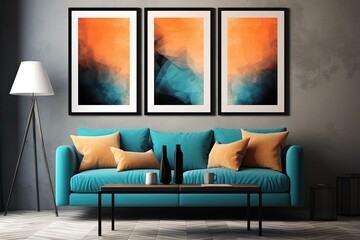 Teal Orange Black Gradient Artworks: Abstract Triptych Trio for Gallery Wall Elegance - obrazy, fototapety, plakaty