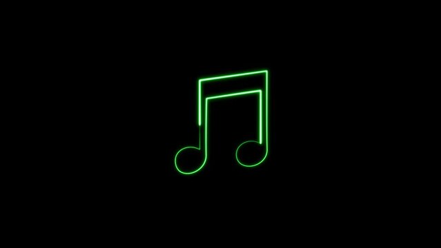 Neon music icon animation. neon glowing single musical note icon abstract animation.