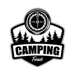 Forest camping logo emblem design illustration