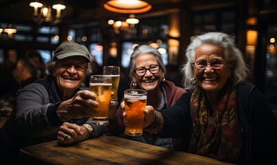 Group of Retirees Raising Beer Glasses - Powered by Adobe