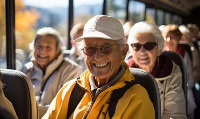 Elderly Group Riding Together on Bus