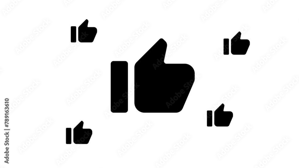 Poster zoom in and out animation the thumb up symbol. large black symbol in the center and four small symbo