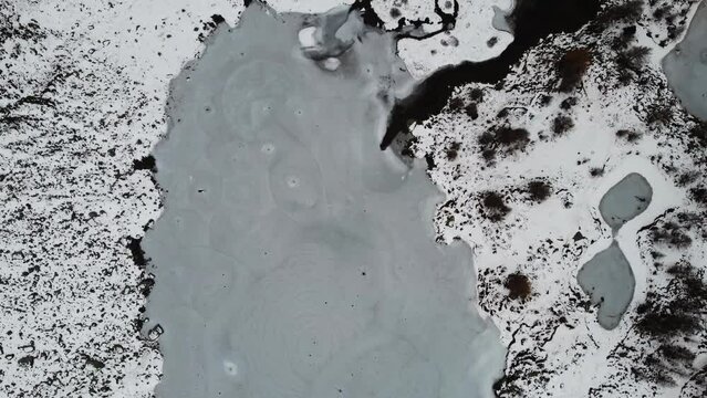 Top view of snow covered lake of Arpy based in Morgex (ao ), Italy.