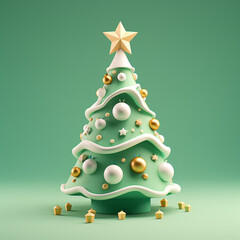 Christmas tree, Christmas 3D icon design, cute christmas tree 3D rendering сreated with Generative Ai
