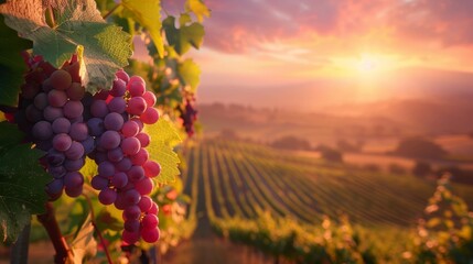 Sunset Vineyard Ripe Wine Grapes Tuscany Italy. - obrazy, fototapety, plakaty