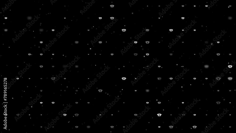 Poster template animation of evenly spaced vintage telephone symbols of different sizes and opacity. animat