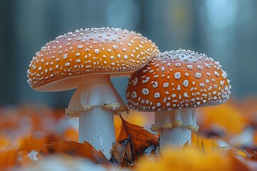 Two Mushrooms in a Field of Flowers. Generative AI