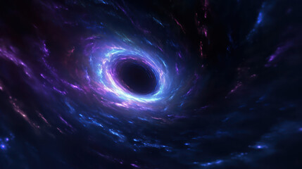 Black hole, swirling blue and purple energy with dark center, background, science fiction concept art, space background.