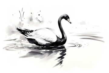 Watercolor painting of swan on a white background. Bird, Wildlife Animals. Illustration, Generative AI.
