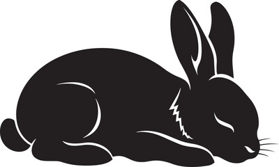 rabbit sleep silhouette vector black on white background, clean, simple