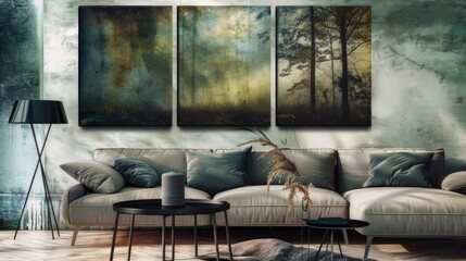 Modern Living Room Interior in Muted Tones.