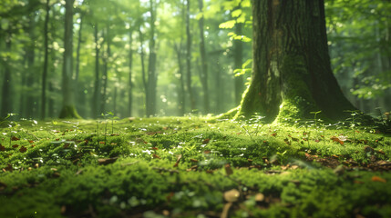 Raindrops on Vibrant Green Moss, Whisper of the Forest