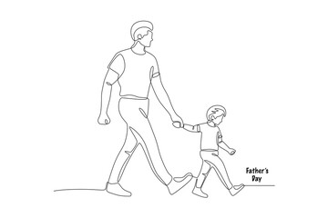 Father holding his son for a walk. Fathers day concept one-line drawing