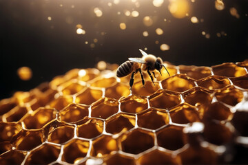 Honeycomb illustration wax honey beeswax bee three-dimensional background industrious men - obrazy, fototapety, plakaty