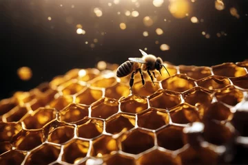 Fotobehang Honeycomb illustration wax honey beeswax bee three-dimensional background industrious men © mohamedwafi
