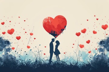 Dive Deep into the Psychology of Love with Artistic Designs: Romantic Hearts and Scenes Crafted for Emotional Comfort and Fulfillment - obrazy, fototapety, plakaty