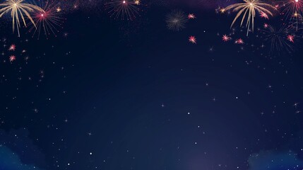 Independence Day Night Sky Fireworks background with Glimpses of Distant Fireworks in Subdued Hues. - obrazy, fototapety, plakaty