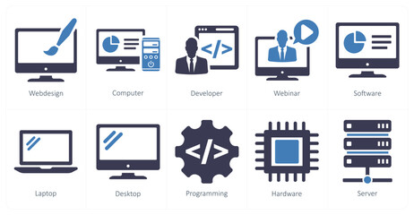 A set of 10 internet computer icons as web design, computer, developer