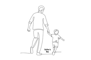 Father holding his running child. Fathers day concept one-line drawing