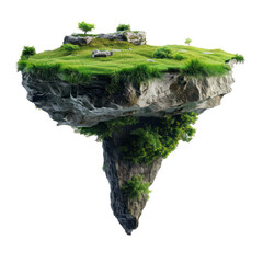 flying island of just grass and land, on transparency background PNG