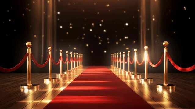 A red carpet is shown with a row of red barriers