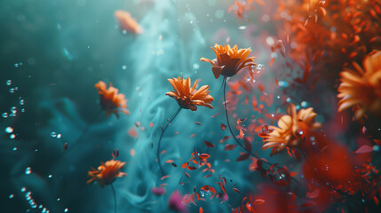 Fototapeta na wymiar Underwater Dance of Flowers, Dreamy Aquatic Garden