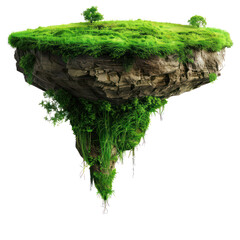 flying island of just grass and land, on transparency background PNG