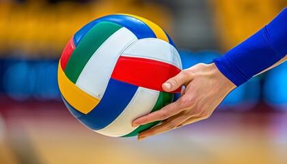 Teamwork and skill  close up of player s hands setting ball for a spike in summer olympic games