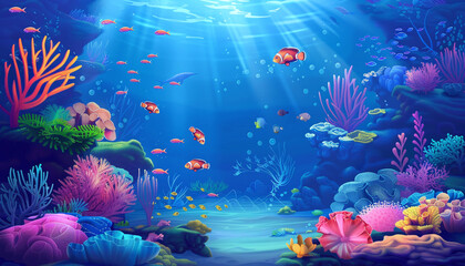 beautiful fish and coral reefs on the seabed
