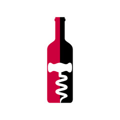 Logo club de vino. Silueta de botella de vino con sacacorchos en espacio negativo