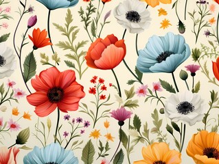 Poppies in Bloom: Floral Vector Pattern