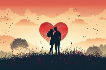 Enhance Your Romantic Celebrations with Our Valentine's Day Art Collection: Featuring Heartwarming Designs, Bright Colors, and Simple Lines - Ideal for Engagements and Loving Celebrations. - obrazy, fototapety, plakaty
