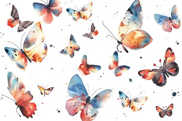 Watercolor butterflies and moths. Watercolor design with butterflies and moths in flight. .