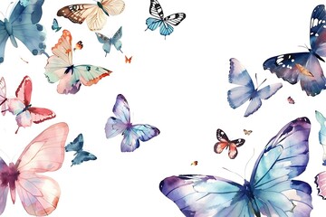 Watercolor butterflies and moths. Watercolor design with butterflies and moths in flight. .