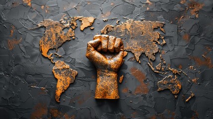 With a resolute fist symbol on a global map we champion the empowerment of women human rights and the spirit of Labor Day
