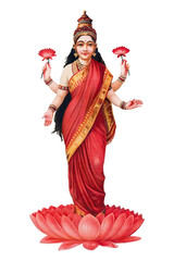 PNG Lakshmi, vintage Hindu Goddess illustration, transparent background. 