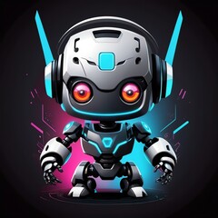 Funny and cute AI robot, chibi cyborg mascot