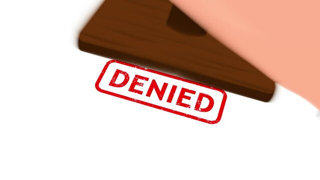 Denied Stamp rubber animation with business man hand print the red word on white paper background. Rejected, disapproval, and Deny or Failed 
