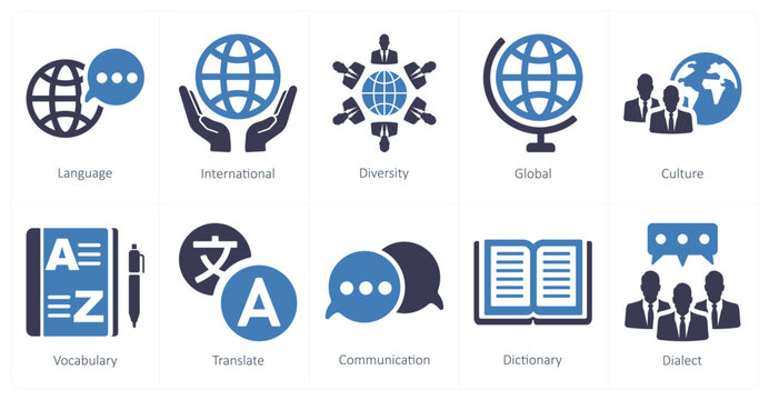 A set of 10 language icons as language, international, diversity