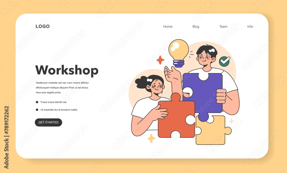 Poster training workshop web banner or landing page. interactive