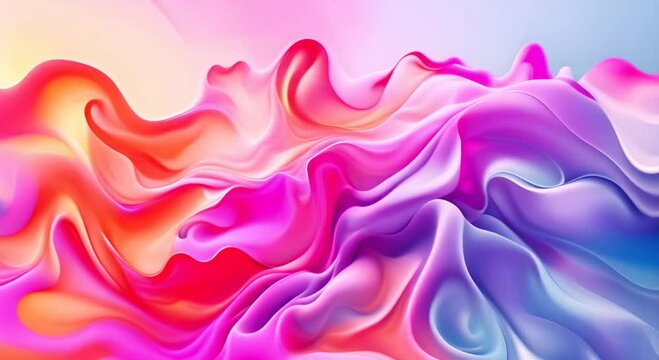 abstract animation of gradient fabric in pastel colors and liquid glass layers, set against a light background. Highlight very sharp details of the intricate flower-shaped fabric as it dances and shim