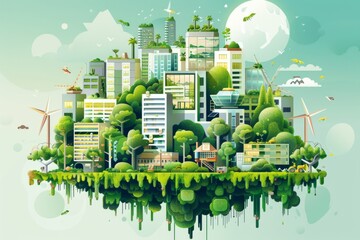 Naklejka premium modern city skyline with green energy , green planet earth, green energy, sustainability
