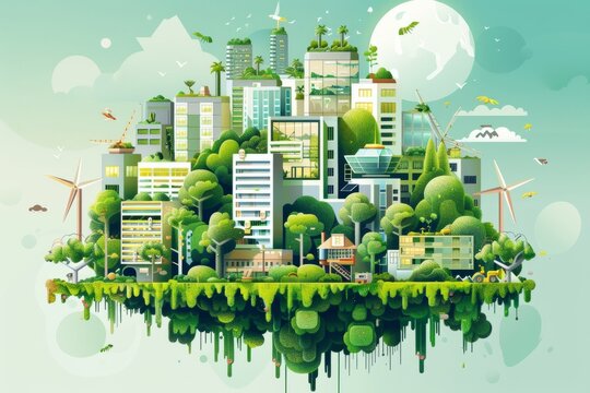 modern city skyline with green energy , green planet earth, green energy, sustainability
