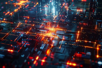 Obraz premium 3D digital visualization of futuristic algorithms, a complex and illuminated background of cyber intelligence 